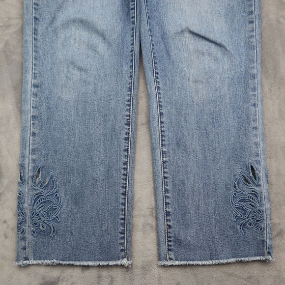 Seven 7 Premium Pants Womens 8 Blue Embroidered Mid Rise Ankle Straight Jeans - Picture 14 of 16